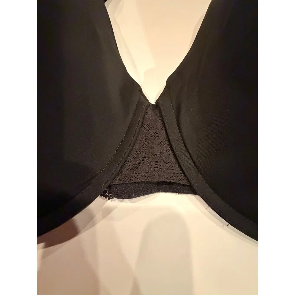 Natori Black Lace Trim Full Coverage Contour Bra 38H Underwire Adjustable Straps